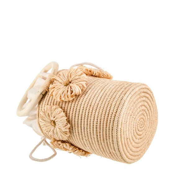 Poolside Raffia-Trimmed Straw Bucket Bag - Picture 10 of 14